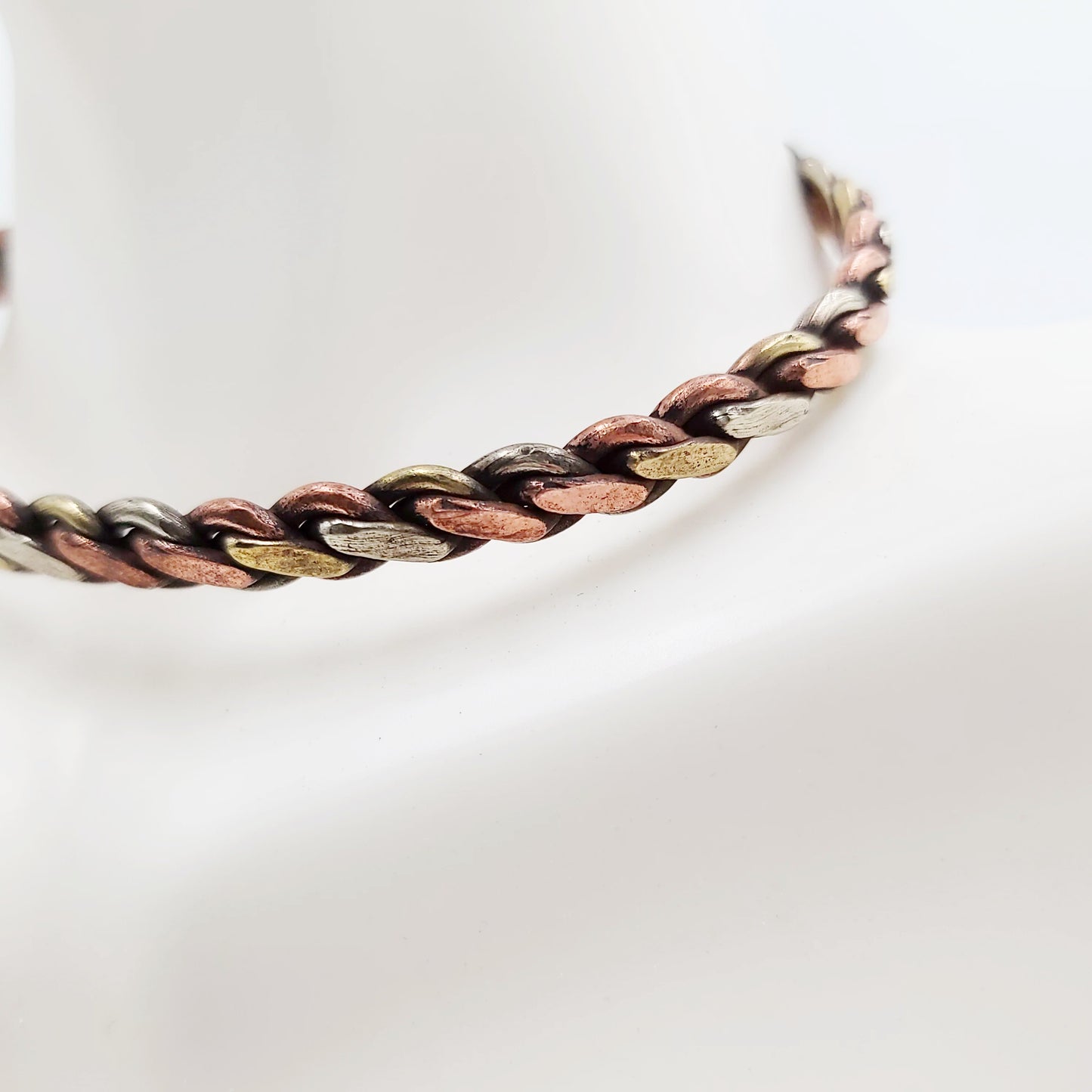 Copper Tri Color Twisted Cuff Bracelet Adjustable