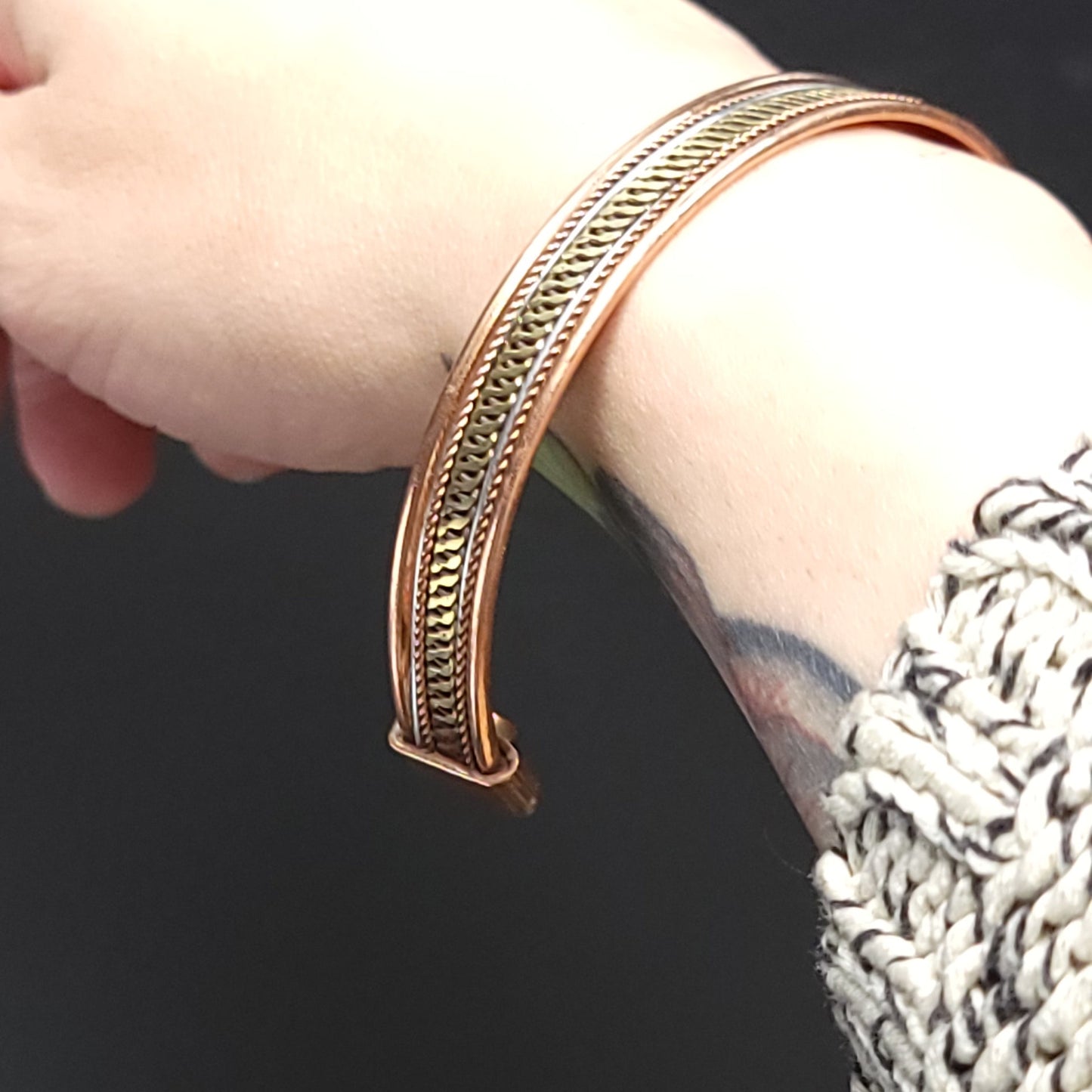 Copper Tri Color Cuff Bracelet Adjustable
