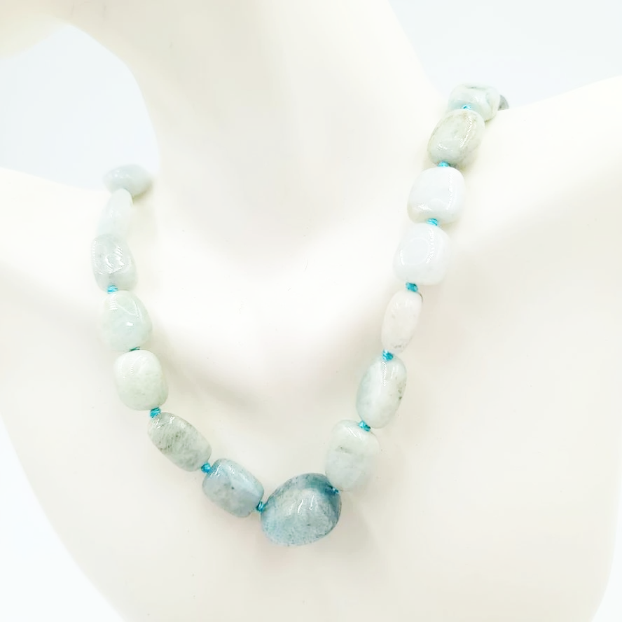 Aquamarine Bead Necklace Tumbled Stones 20" 51cm