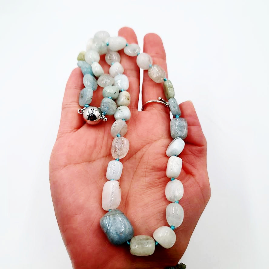 Aquamarine Bead Necklace Tumbled Stones 20" 51cm