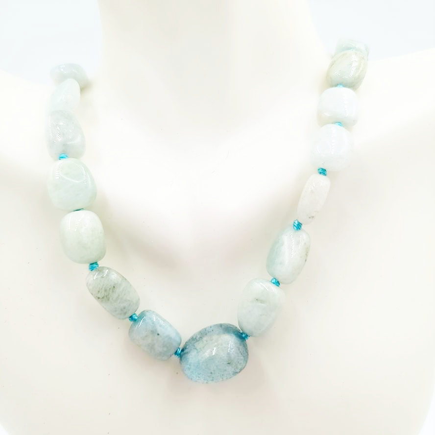 Aquamarine Bead Necklace Tumbled Stones 20" 51cm
