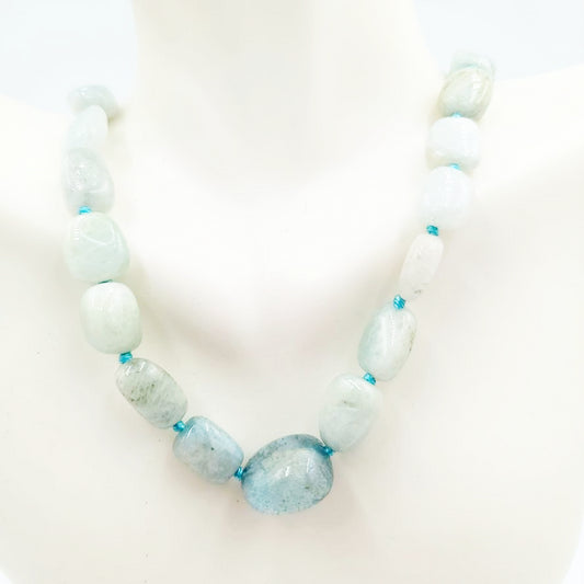 Aquamarine Bead Necklace Tumbled Stones 20" 51cm