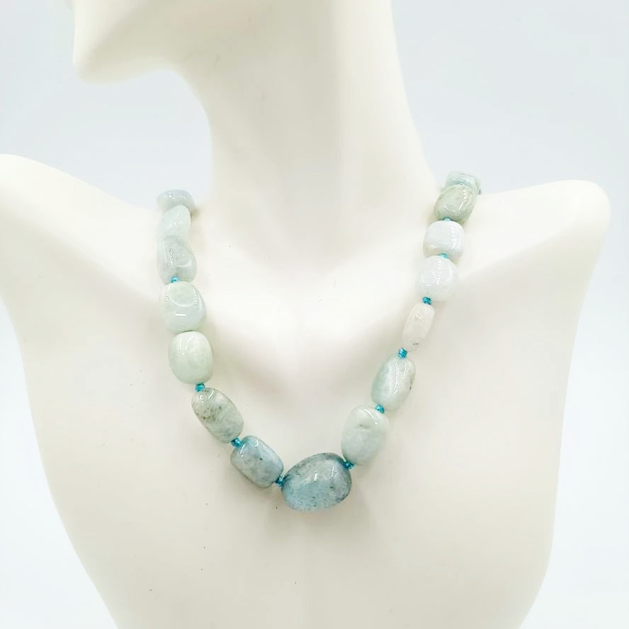 Aquamarine Bead Necklace Tumbled Stones 20" 51cm