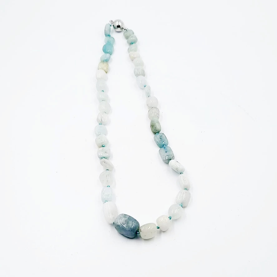 Aquamarine Bead Necklace Tumbled Stones 20" 51cm