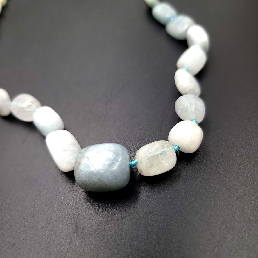 Aquamarine Bead Necklace Tumbled Stones 20" 51cm