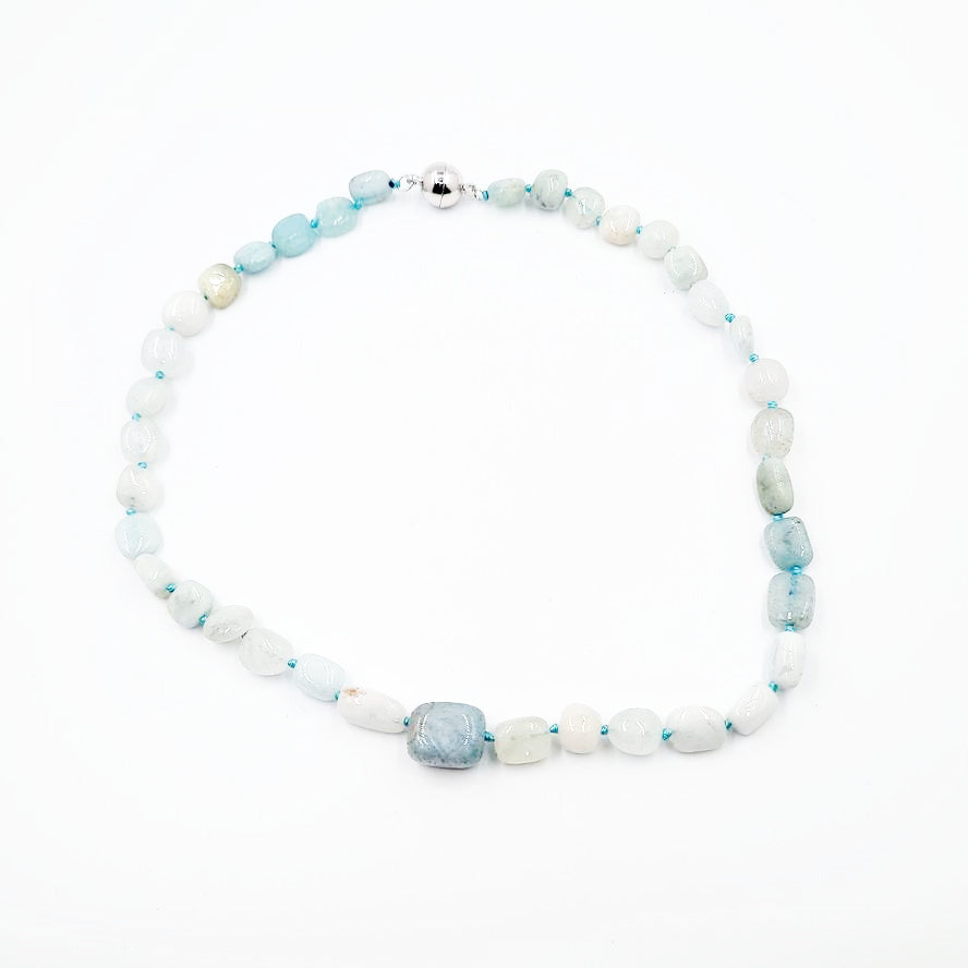 Aquamarine Bead Necklace Tumbled Stones 20" 51cm